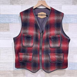 Woolrich Vintage Tweed Hunting Vest Jacket Plaid Full Zip USA Made Mens Large